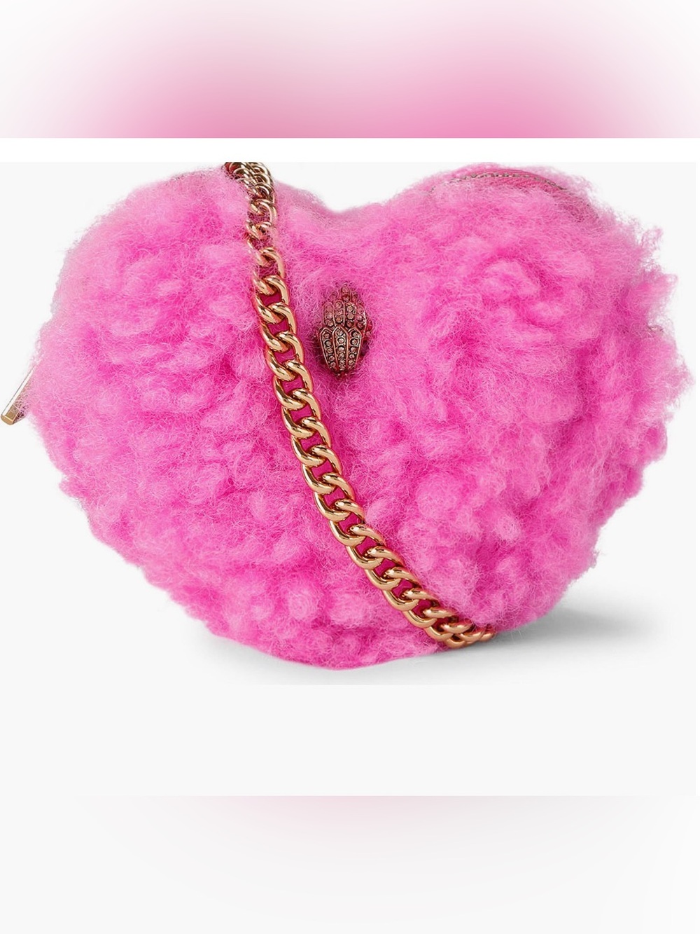 Kurt Geiger Mini Pink Heart-Shaped Wool Crossbody Bag with Gold Chain